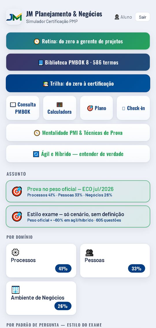 Tela inicial da plataforma PMP